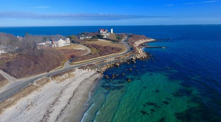 Nobska Lighthouse in Falmouth, Cape Cod Aerial