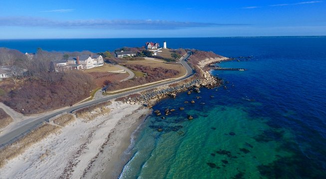 Nobska Lighthouse in Falmouth, Cape Cod Aerial