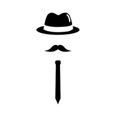 Flat icon hat, mustaches and tie isolated on white background. Vector illustration.