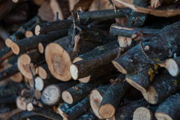 stacked pile of firewood for fireplace and stove