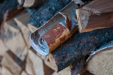stacked pile of firewood for fireplace and stove