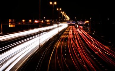 traffic at night at highway intersection A15 /  A16 - Knooppunt Ridderkerk - Rotterdam