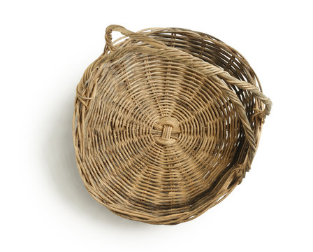 Wicker Gift Basket Top View (with Clipping Path) Isolated On White Background