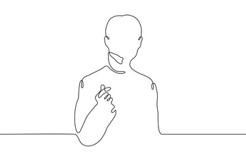 continuous line art silhouette of a man with a Korean gesture "heart" composed of fingers. The concept of kpop, "i love you" - saranhe on korean. Can be used for animation. Vector