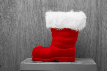 Red Santa Claus boots during Christmas season