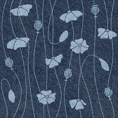Set of poppy flower and leaves - Pattern of the decorative background - Interior wallpaper - Blue jeans texture - Blue jeans texture