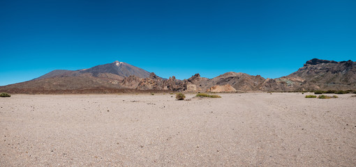 desert landscape with mountain  background , Pico del Teide volcanic summit