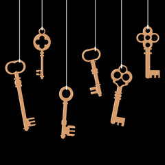 Vector illustration of keys hanging on threads