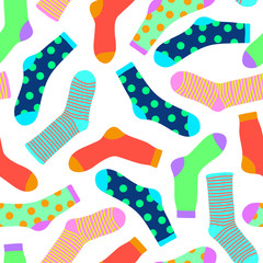 Vector seamless pattern of  different colorful socks