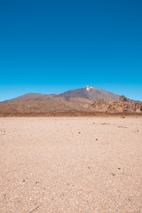 desert landscape with blue sky and mountain background, Teide, Tenerife -