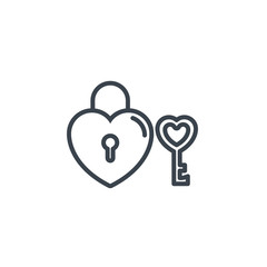 padlock and key love heart icon line design