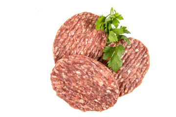 chopped beef steak on a white background