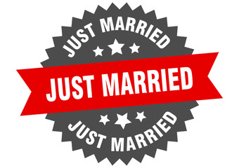 just married sign. just married red-black circular band label