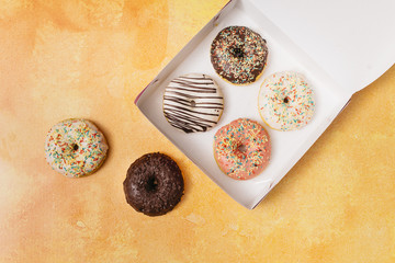 Flat lay composition of donuts