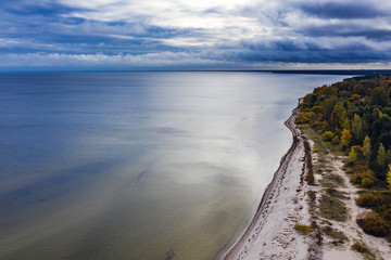 Fototapeta na wymiar Coast of gulf of Riga, Baltic sea in still autumn day.