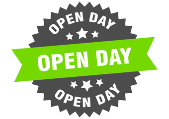 open day sign. open day green-black circular band label