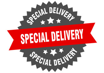 Obraz premium special delivery sign. special delivery red-black circular band label
