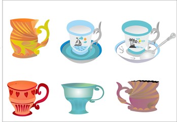 Advertising cups of various shapes and colors