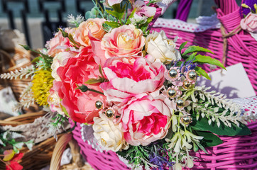 Festive bouquet in basket