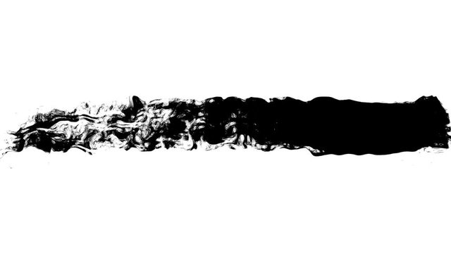 Handmade straight black paint brush stroke isolated over the white background. Animation. Abstract black wide stripe of black paint on white wet sheet of paper.