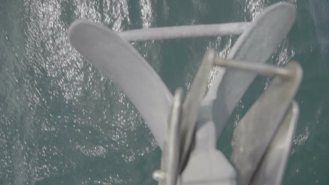 The nose of a yacht sailing in the Black Sea with an anchor. S-Log3 S-Gamut3 Cine. Slow motion