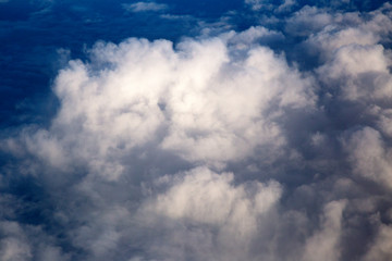 Clouds and bright blue sky background, panoramic angle view
