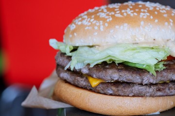 fresh tasty hamburger with fresh lettuce and cheese