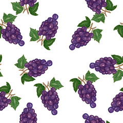 Set of watercolor red grapes isolated on white background, grapes seamless pattern