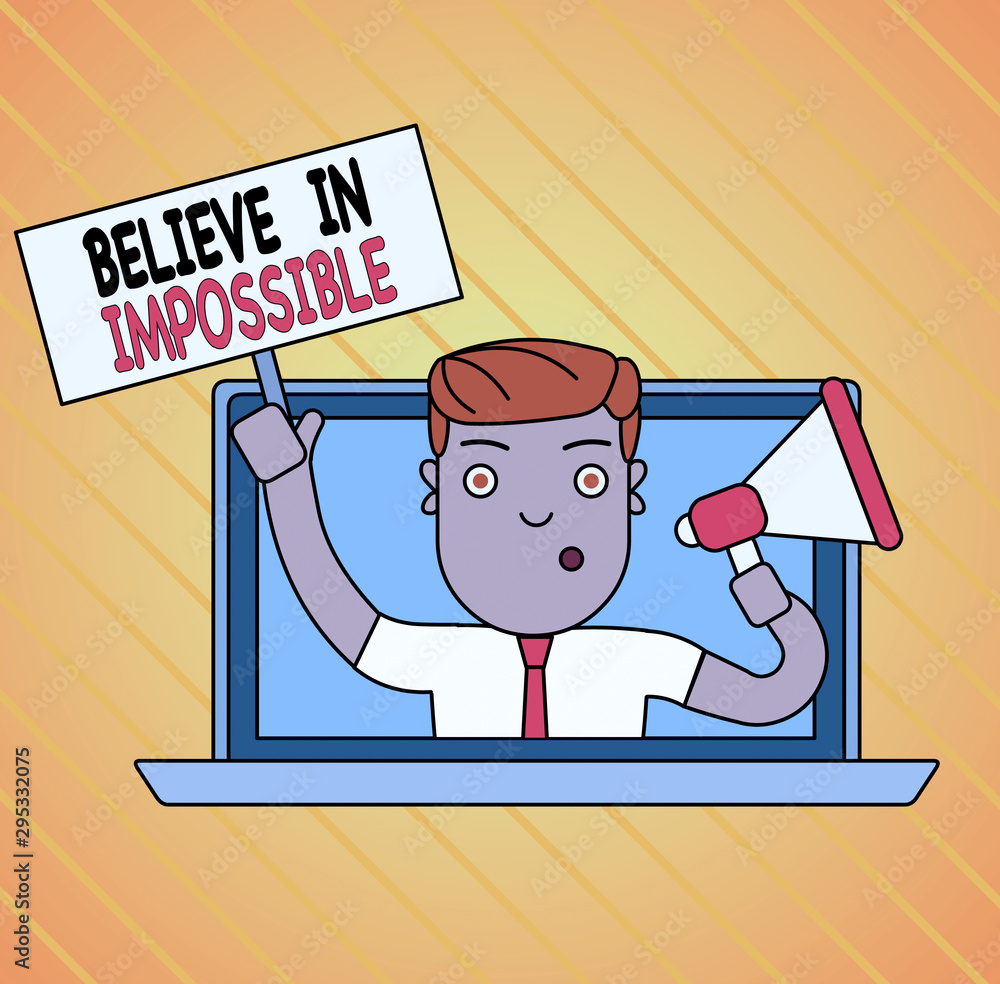 Poster conceptual hand writing showing believe in impossible. concept meaning you can do it everything is p