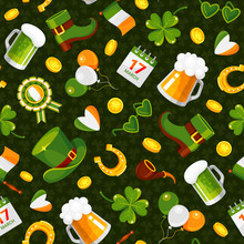 St. Patricks Day flat vector color seamless pattern