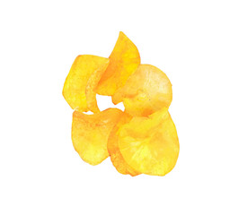 cassava chips on white background. Tasty fried cassava slices