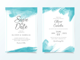 Blue brush stroke wedding invitation card template. Elegant abstract background save the date, invitation, greeting card, multi-purpose vector