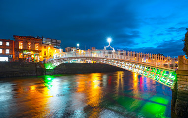 Ha'Penny Bridge at twilight blue hour - Dublin, Ireland.