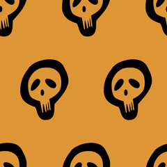 Seamless pattern with white skull and crossed bones isolated on white background. Vector illustration lettering for design, web, wrapping paper, fabric.