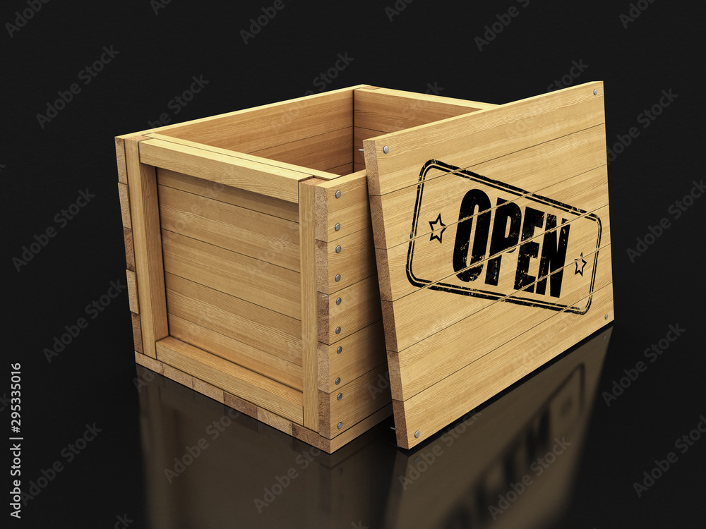 Poster wooden crate with open. image with clipping path