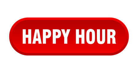 happy hour button. happy hour rounded red sign. happy hour