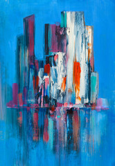 Abstract painting of urban skyscrapers. - 295335649