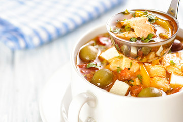 Fish soup with salmon and vegetables.