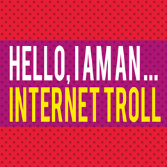 Fototapeta na wymiar Word writing text Hello I Am An Internet Troll. Business photo showcasing Social media troubles discussions arguments Seamless Endless Infinite Polka Dot Pattern against Solid Red Background