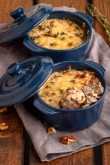 Traditional cheese casserole in a portion plate.