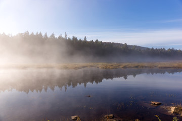 Fototapeta premium Lake in Algonquin national park ontario canada with foggy mystical atmosphere