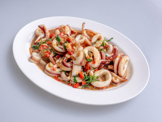 Fried basil leave with squid