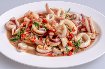 Fried basil leave with squid