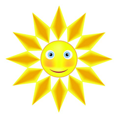 Joyful smiling sun on a white background.