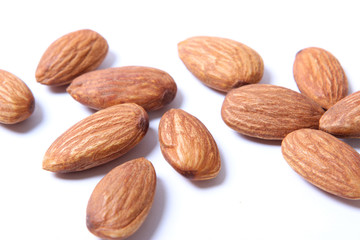 Whole almonds isolated on white.