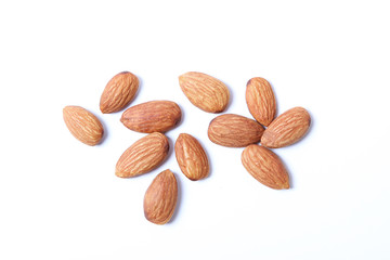 Whole almonds isolated on white.