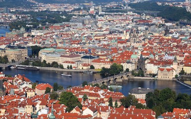Fototapeta na wymiar view of Prague city in Europe with famous Charles Bridge on the
