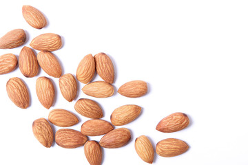 Whole almonds isolated on white.