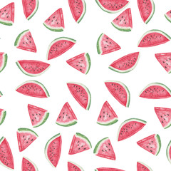 seamless pattern with watercolor slices of watermelon, watercolor painting fruits pattern