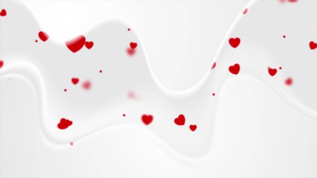 Grey smooth waves and red hearts abstract motion design. St Valentines Day greeting card background. Video animation Ultra HD 4K 3840x2160